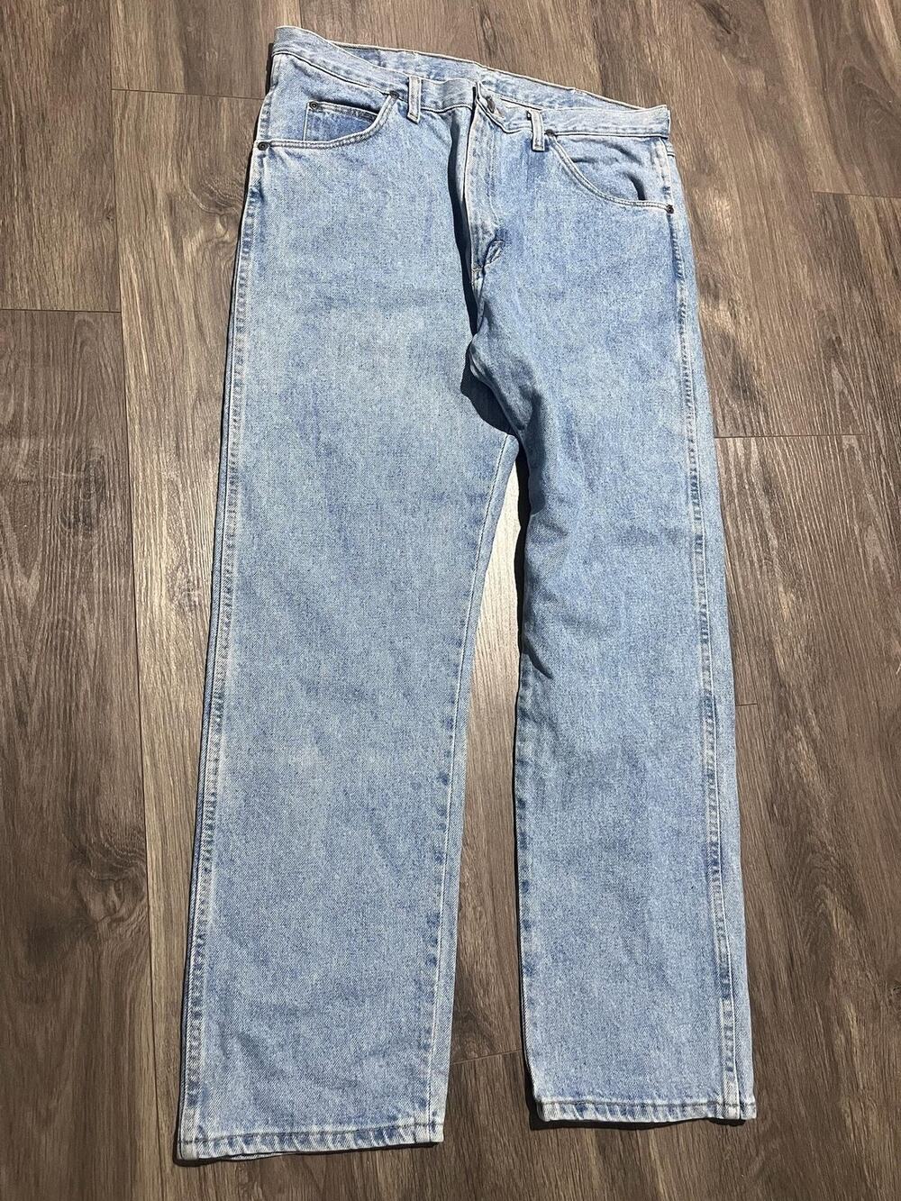 Wrangler Jeans Mens 36 Blue Straight Light Wash Regular Fit Denim 96501SL